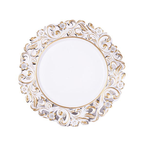 IRIS műanyag tálca, indás szélű, fehér arany 33 cm (676561)