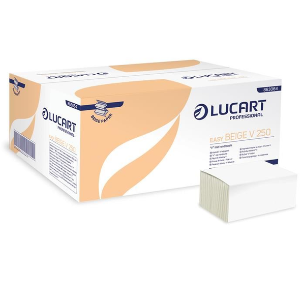Кърпа за ръце 1 слой V-сгъвка 250 листа/опаковка 20 бр/кашон Бежово Лесно Lucart_863064P естествено