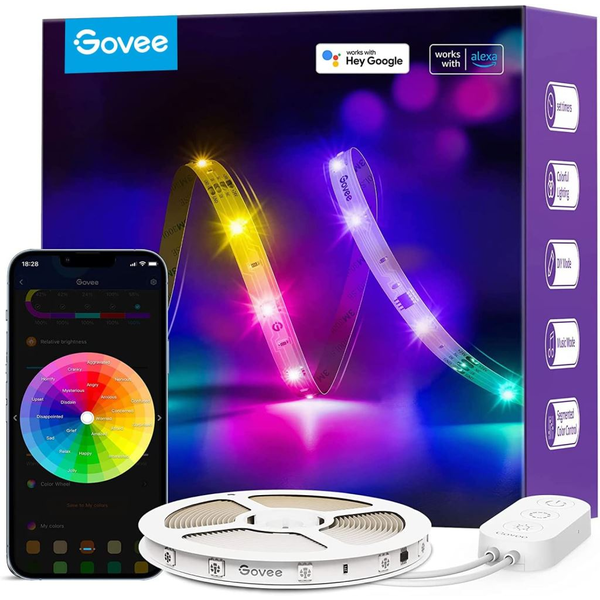 Смарт LED лента Govee H618A RGBIC, Wi-Fi, Bluetooth, Синхронизиране с музика, Бяла и цветна светлина, 5 м