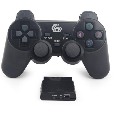 Контролер wireless Gembird JPD-WDV-01, Dual vibration, За PC/PlayStation 2/PlayStation 3, Черен