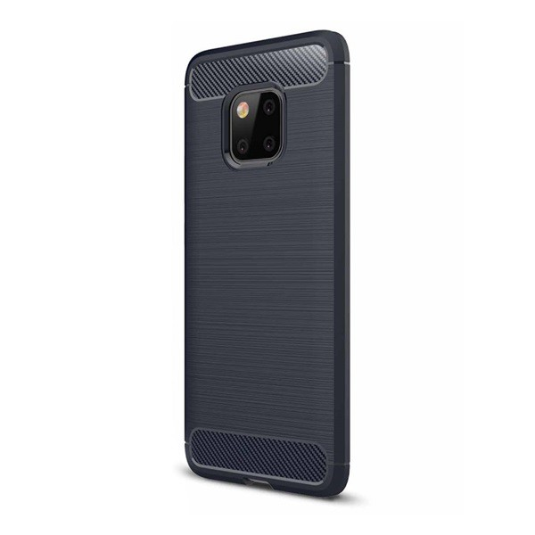 Szilikon telefonvédő (közepesen ütésálló, légpárnás sarok, szálcsiszolt, karbon minta) SÖTÉTKÉK [Huawei Mate 20 Pro] (5996457818266)