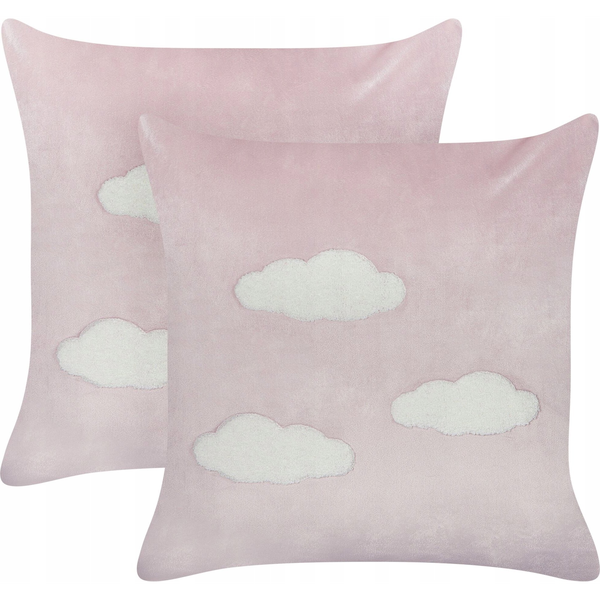 Lote De 2 Cojines Decorativos De Terciopelo Bordado Con Patrón De Nubes En Color Rosa 45 X 45 Cm Ipomea - Rosa