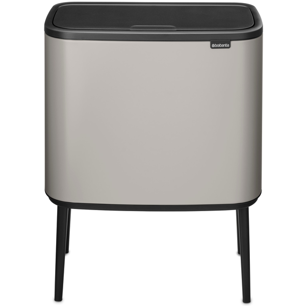 Brabantia Bo Touch Bin nyomófedeles hulladékgyűjtő, magasított, lábakon álló, műanyag tartály, 36L - R méret, acél, hamvasszürke - 254987