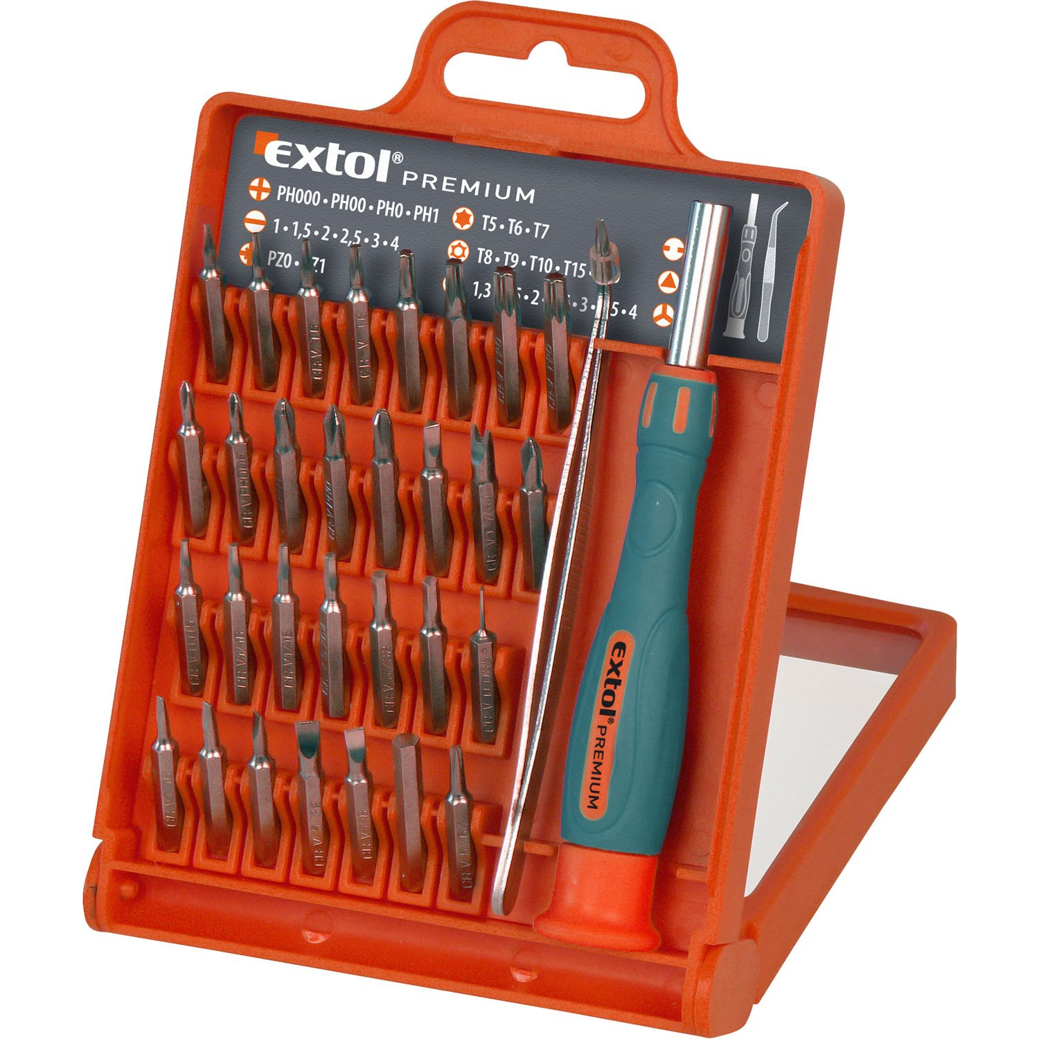 EXTOL PREMIUM Precíziós csavarhúzó bithegyekkel, 32 db-os szett (8819105)