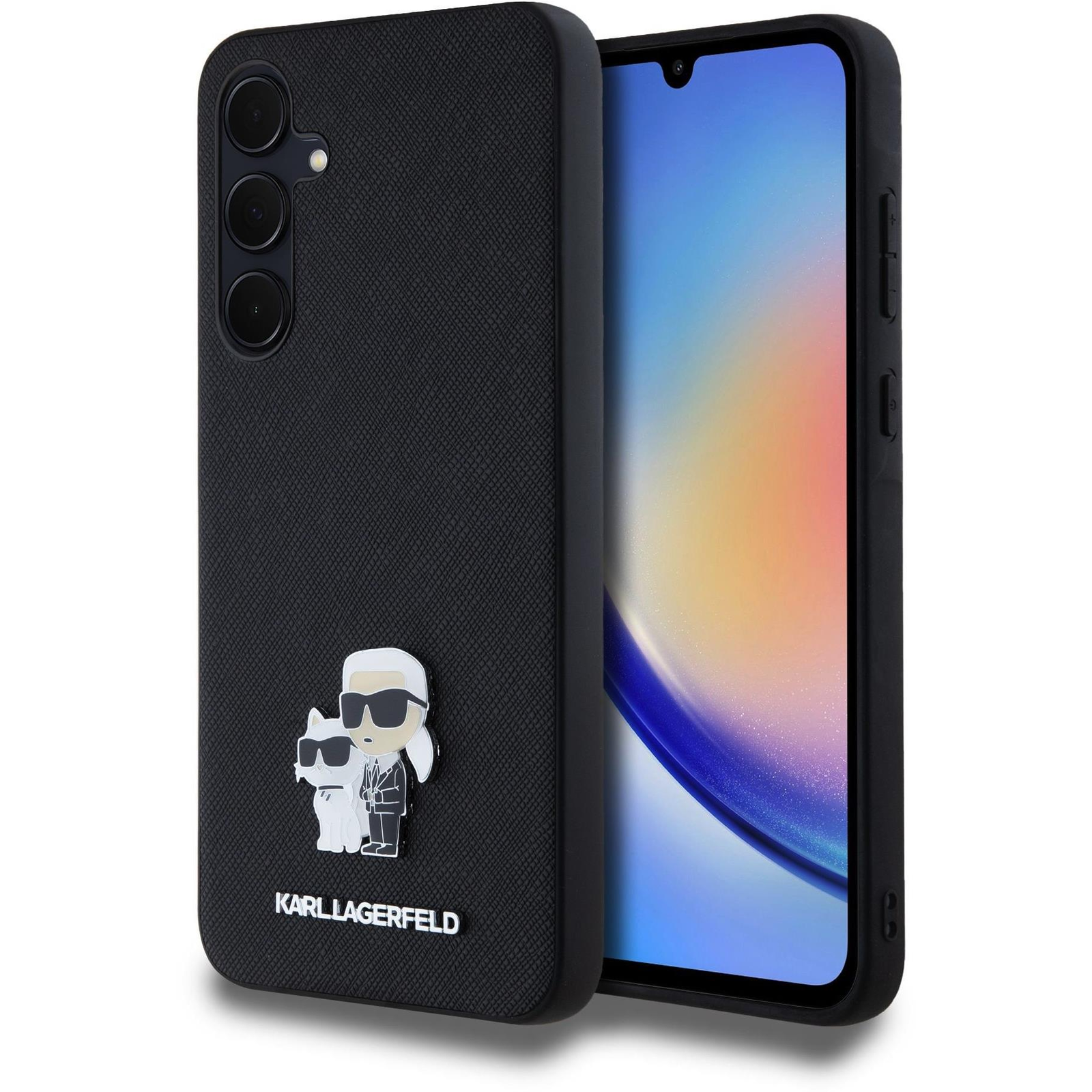 Karl Lagerfeld Saffiano Metal Karl and Choupette Samsung Galaxy A35 5G fekete PU tok (KLHCSA35SAKCNPK)