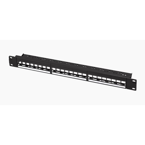 Logilink patch panel 24 Keystone jack csatlakozóhoz, 1U, 19", terheletlen fekete (NK4065)