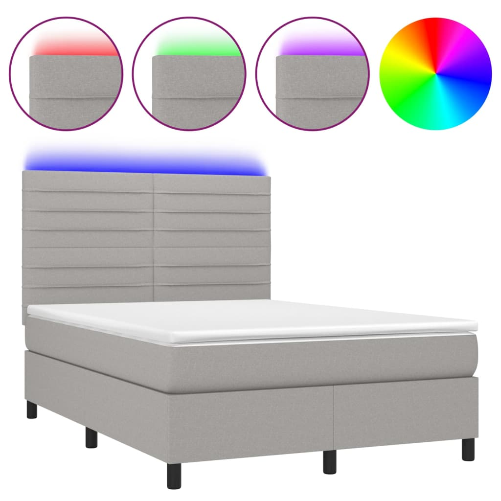 sötétszürke szövet rugós és LED-es ágy matraccal 140x190 cm (3134949)
