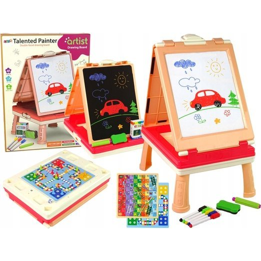  LeanToys Tablica 3w1 Wielofunkcyjna Dwustronna Stolik Do Gier Chińczyk