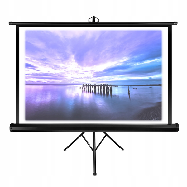 Прожекционен екран Tripod Screen 60, Overmax, цвят на платното е матово бяло, 115 x 86 см, черен
