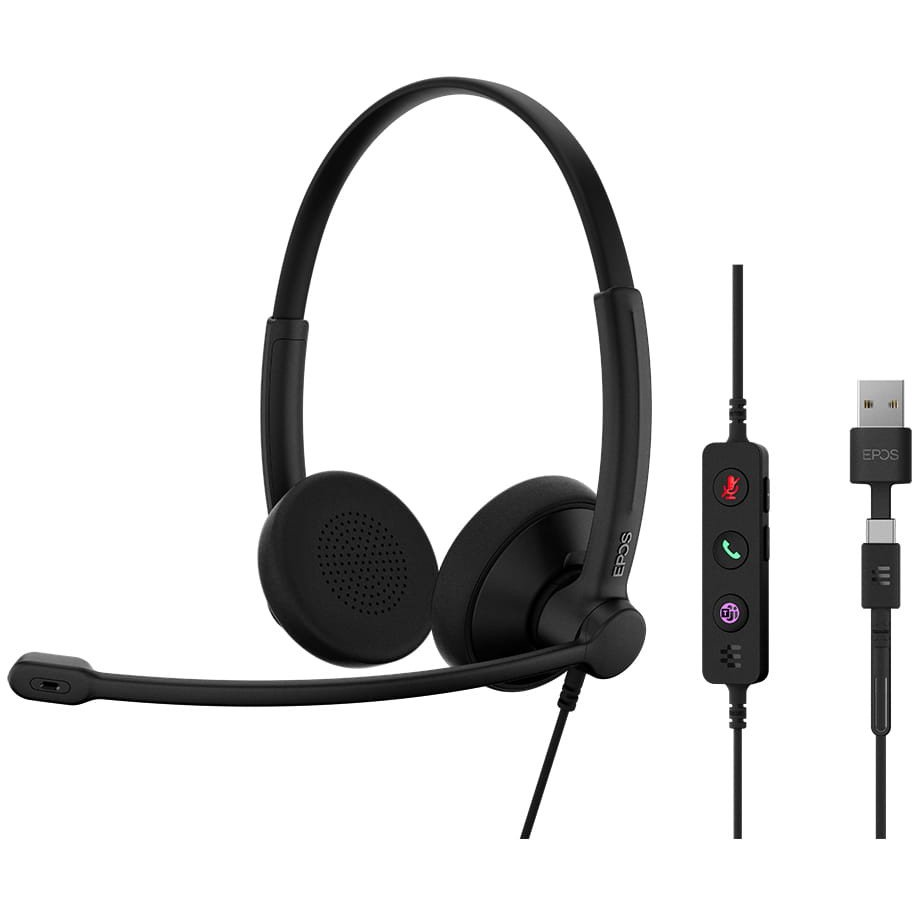 EPOS IMPACT 100 MS On Ear headset Vezetékes Stereo Fekete Noise Cancelling Headset, Mikrofon némítás, Hangerő szabályozás, Microsoft Teams gomb (1001421)