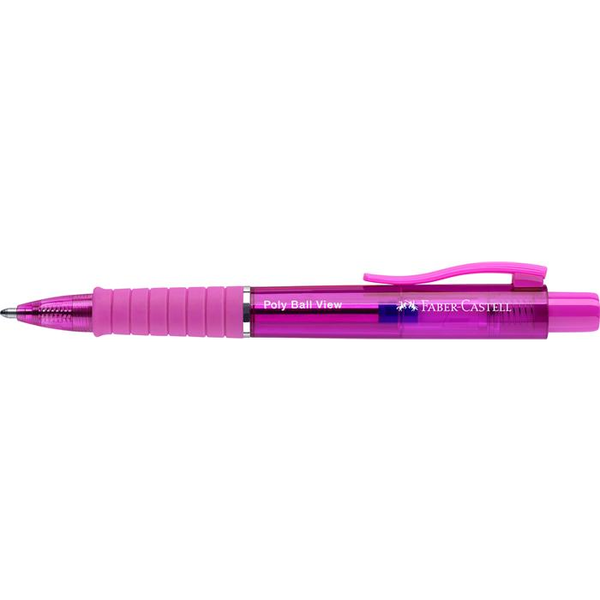 Golyóstoll, 0,34 mm, nyomógombos, fukszia testszín, FABER-CASTELL "Poly Ball View Aurora", kék