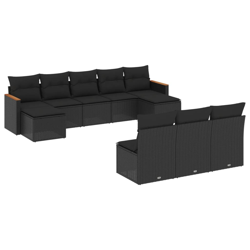 10 részes fekete polyrattan kerti ülőgarnitúra párnákkal (3226384)