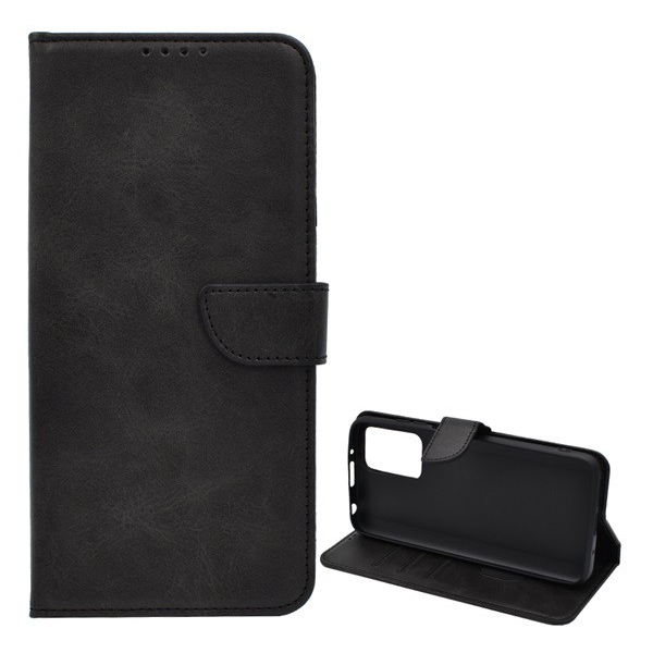 Tok álló, bőr hatású (FLIP, oldalra nyíló, asztali tartó funkció, prémium) FEKETE [Xiaomi Redmi 10 (2021)] (5996591134420)