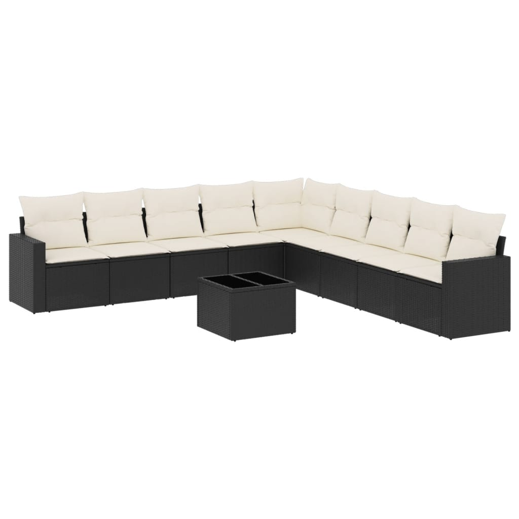 10 részes fekete polyrattan kerti ülőgarnitúra párnákkal (3251433)