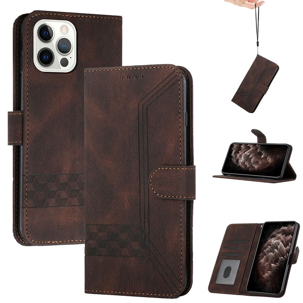 Samsung Galaxy A24 4G SM-A245F, Oldalra nyíló tok, stand, kártyatartóval, kézpánttal, Wooze Illusion, barna (136645)