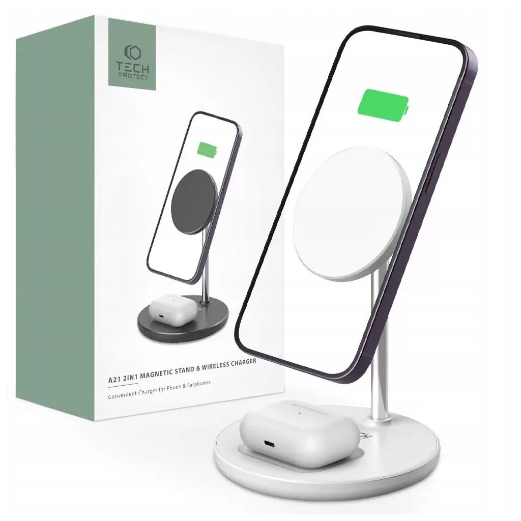 Tech-Protect QI15W-A21 2in1 MagSafe QI vezeték nélküli töltő állomás fehér (127801) (t127801)