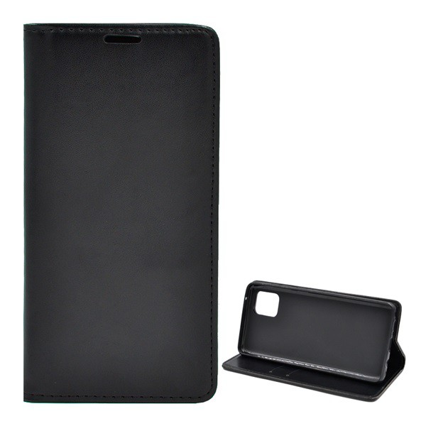 Husa pentru telefon in picioare, efect piele (clapa, deschidere laterala, functie de suport pentru desktop) Negru [Samsung Galaxy Note 10 Lite (SM-N770F)]