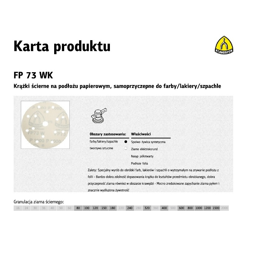 CSISZOLÓKORONG FI-150 FP73WK GR.600 KLINGSPOR lyukakkal (320729)