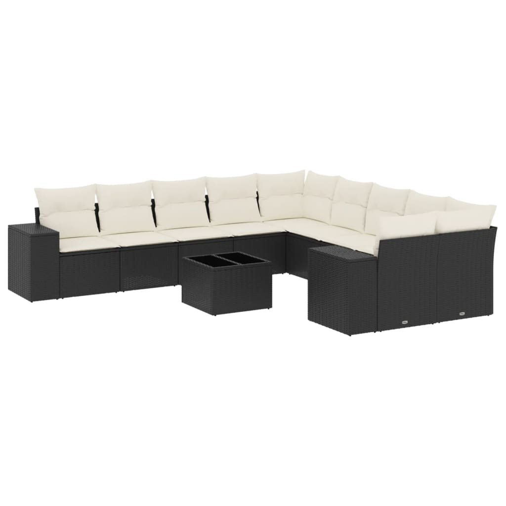 11 részes fekete polyrattan kerti ülőgarnitúra párnákkal (3255453)