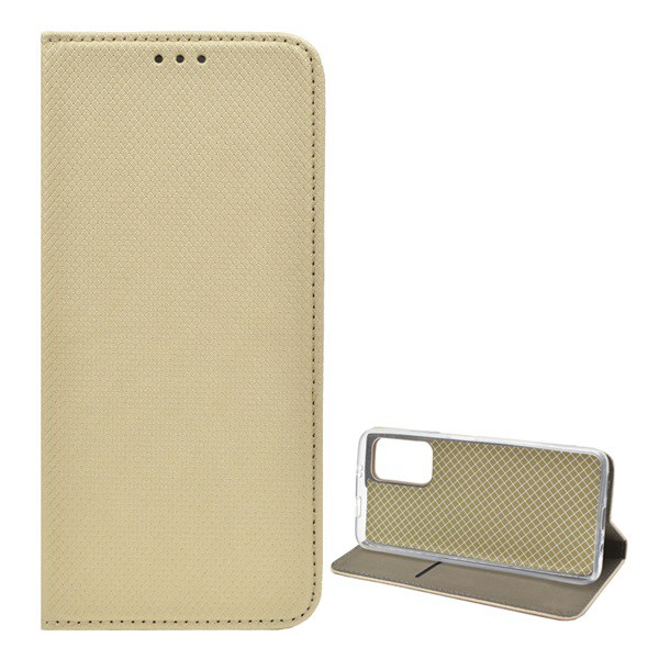 Tok álló, bőr hatású (FLIP, oldalra nyíló, asztali tartó funkció, rombusz minta) ARANY [Xiaomi Poco M4 Pro 5G] (5996591124469)