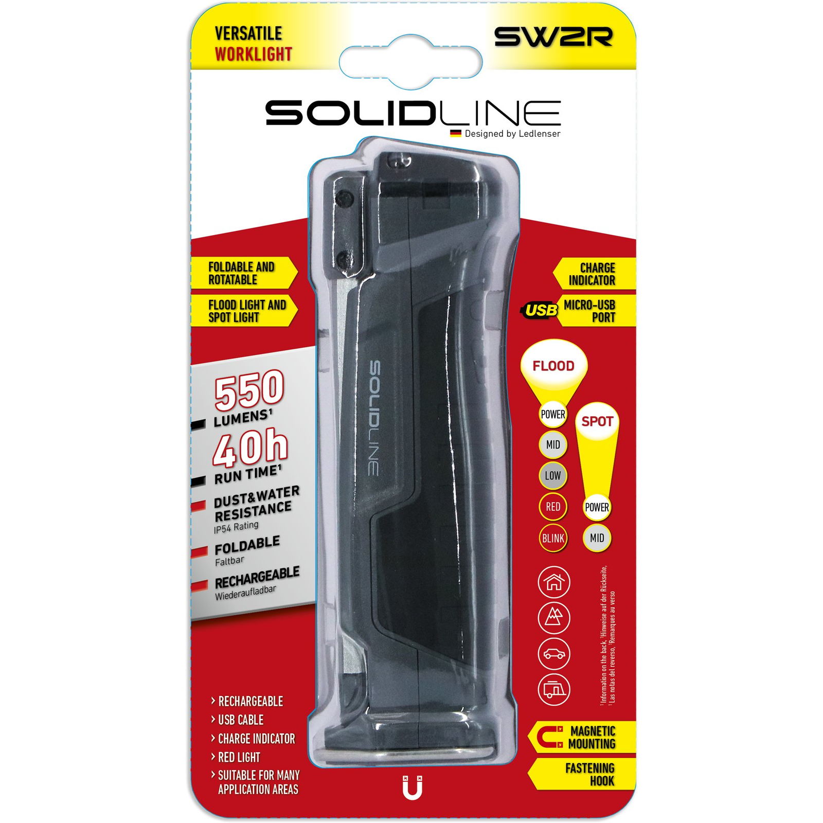 Ledlenser Led Munkalámpa/Fényvető - Solidline, Sw2R , Tölthető, Munka 85 lm /550 lm, 1xLi-Ion (502744)