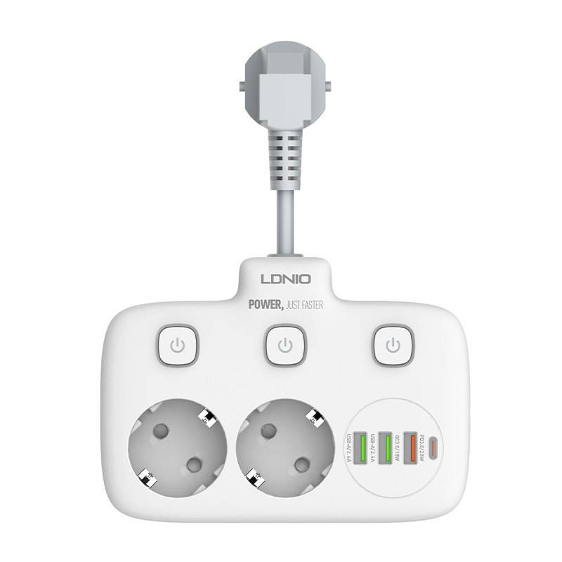 LDNIO SE2435 elosztó 2x aljzat + 3x USB-A + 1x USB-C fehér (SE2435)