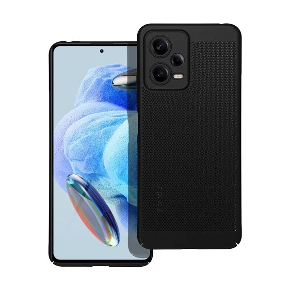 Xiaomi Redmi Note 12 5G / Poco X5 5G, Műanyag hátlap védőtok, légáteresztő, lyukacsos minta, Breezy, fekete (5903396215094)