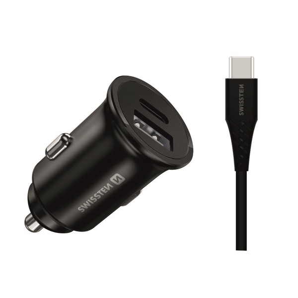 Swissten Samsung Super Fast Charging CL adapter 25W + USB-C/USB-C kábel 1,2m fekete