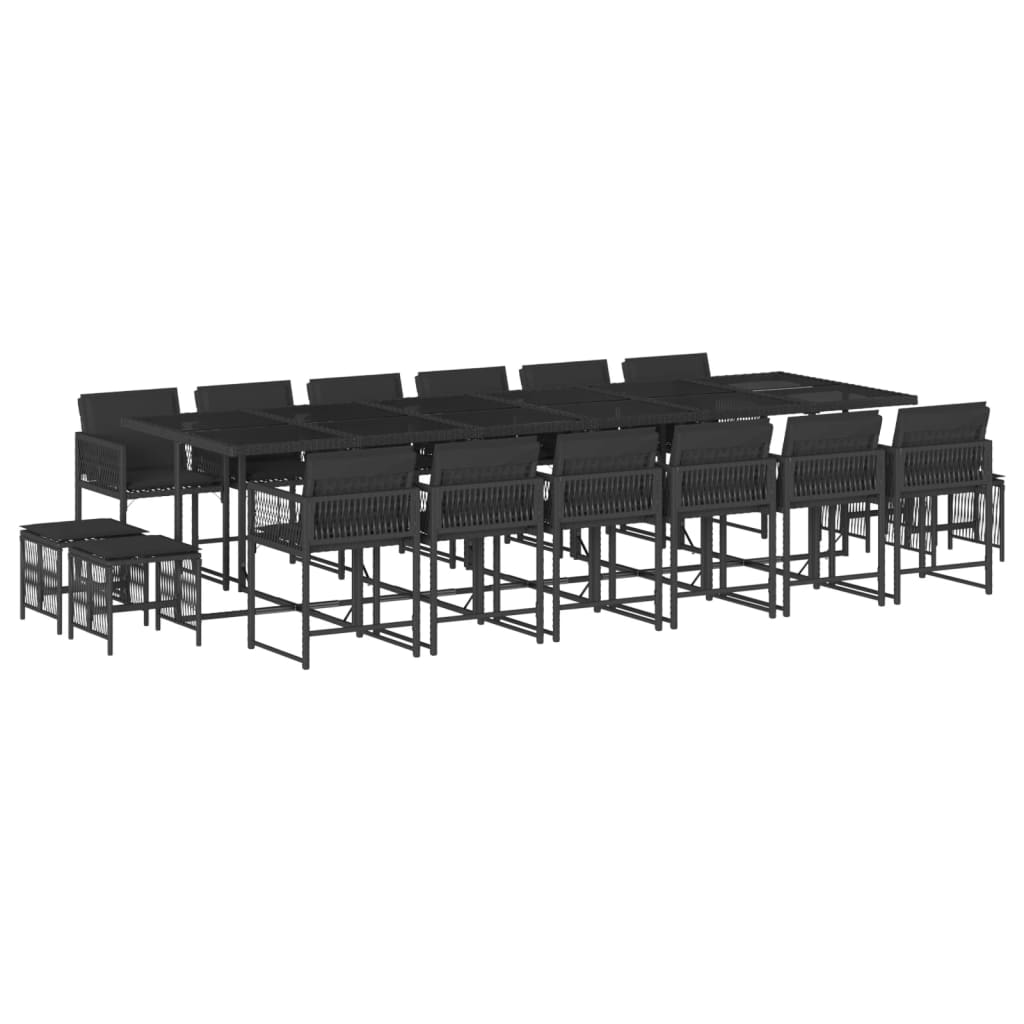 17 részes fekete polyrattan kerti étkezőgarnitúra párnákkal (3211543)