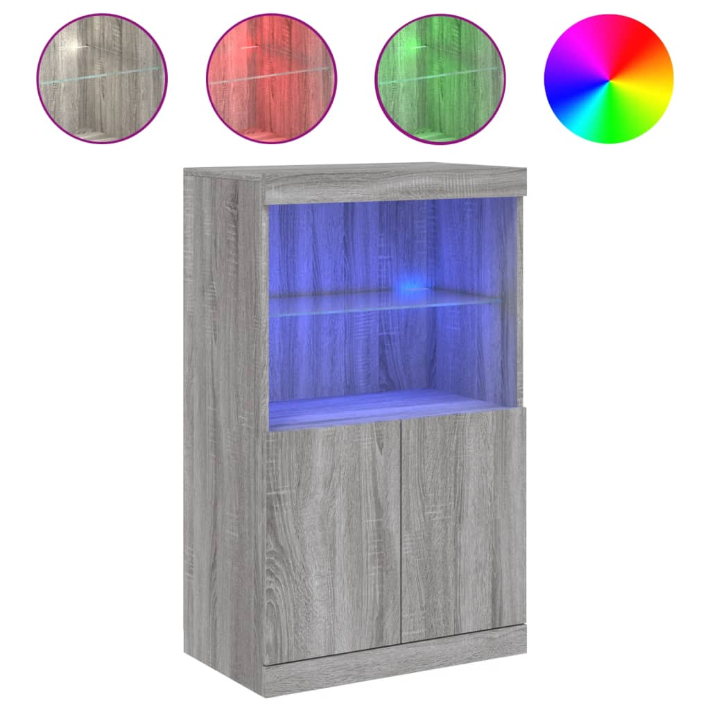 szürke sonoma színű tálalószekrény LED-ekkel 60,5 x 37 x 100 cm (836670)