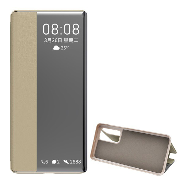 Tok álló, bőr hatású (FLIP, oldalra nyíló, asztali tartó funkció, hívószámkijelzés, Window) BARNA [Huawei P40] (5996457968633)