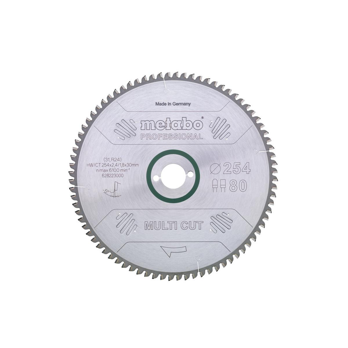 Metabo HW/CT 254X30 80 FZ/TZ 628223000 Keményfém körfűrészlap 254 x 30 x 1.8 mm Fogak száma (collonként): 80 1 db (628223000)