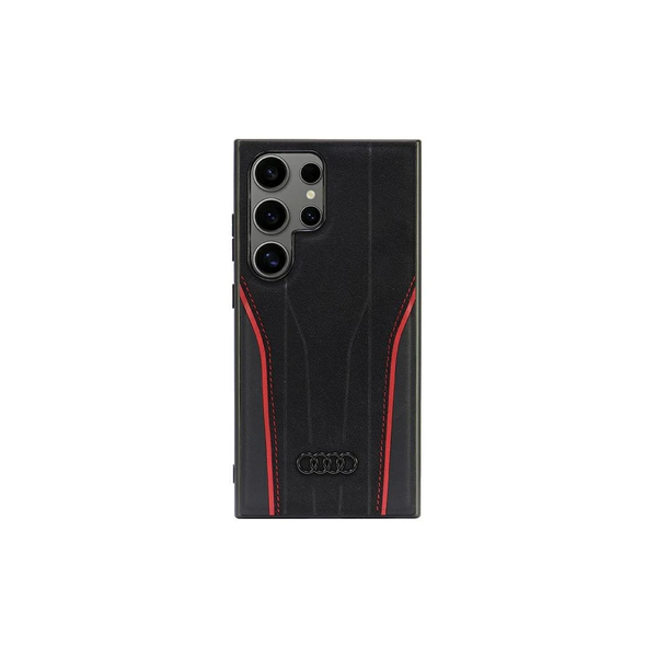 Audi Genuine Leather MagSafe S24 Ultra S928 készülékhez kemény tok fekete-vörös