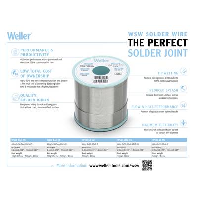 Weller Forrasztóón, ólommentes Sn0,6Cu0,05Ni 21 g 0.30 mm, 0.50 mm, 0.80 mm (T0051402999) (T0051402999)