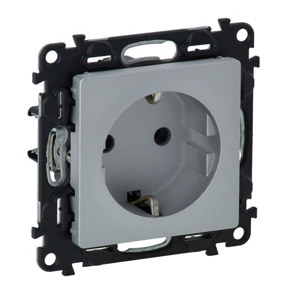 Legrand Valena Life 2P+F csatlakozóaljzat biztonsági zsalu nélkül, rugós vezetékbekötéssel, alumínium (753321) (leg753321)