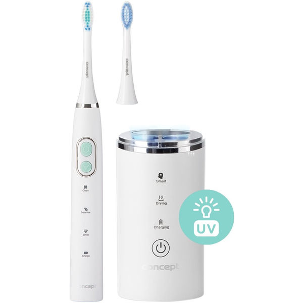 Ел. четка за зъби Concept ZK4040, Звукова, С включен стерилизатор, 10 опции за почистване на зъбите, 3 опции за UV стерилизация, Включени 2 глави, 38.000 осцилации/минута IPX7, USB зареждане