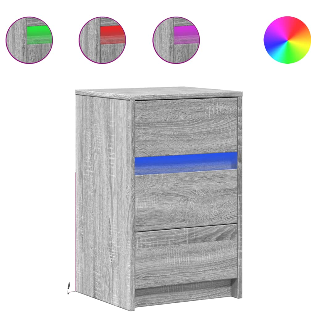 szürke sonoma színű szerelt fa éjjeliszekrény LED-fényekkel (852017)