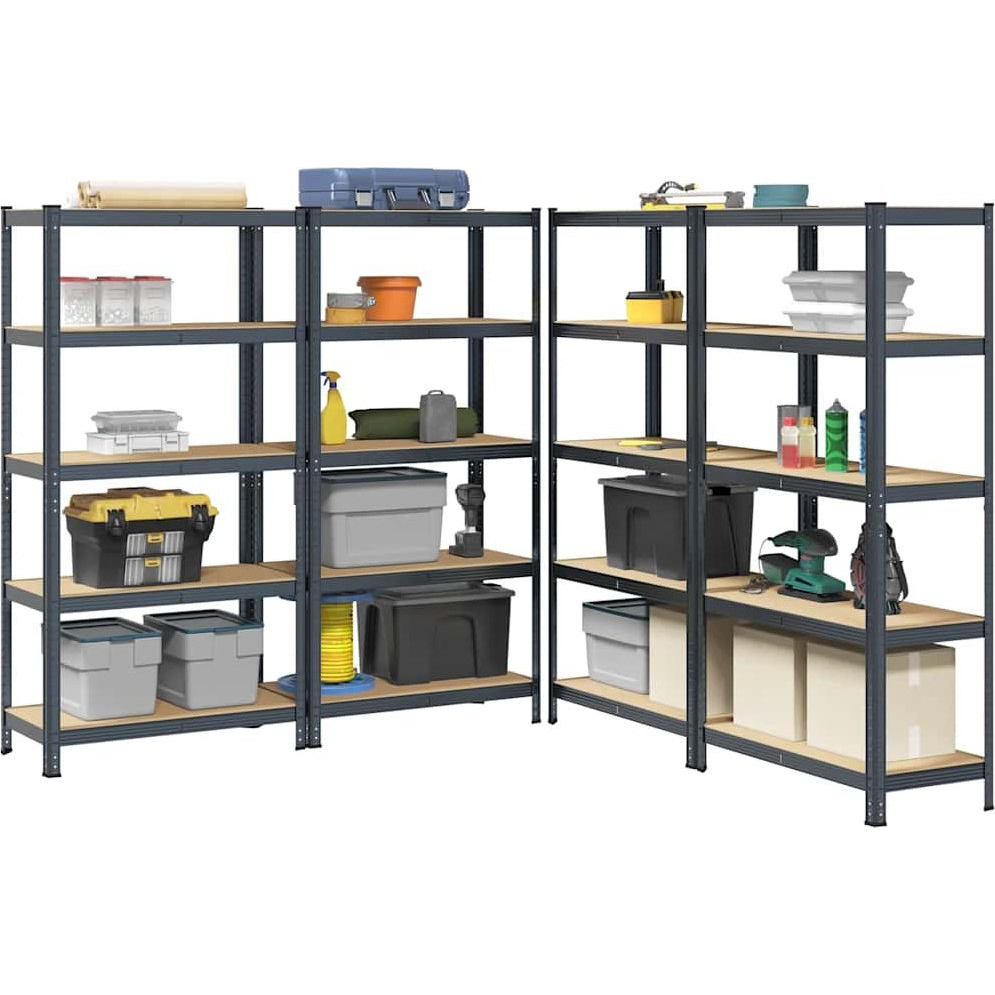 5 rétegű nagy teherbírású polcok 4 db antracit acél&gépelt fa (3307601)