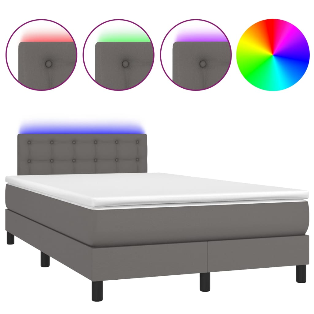 szürke műbőr rugós ágy matraccal és LED-del 120x200 cm (3134217)