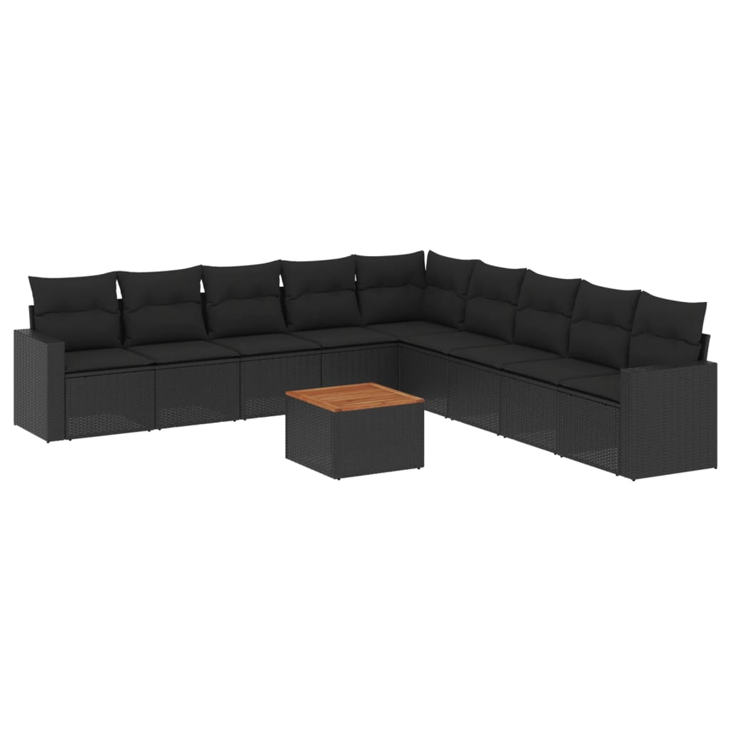 10 részes fekete polyrattan kerti ülőgarnitúra párnákkal (3224165)