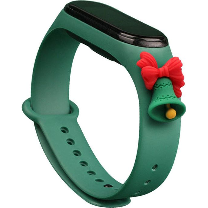 Hurtel Karácsonyi Okosóra Szíj Xiaomi Mi Band 3/4 Szilikon Sötétzöld Haranggal (9145576220801)