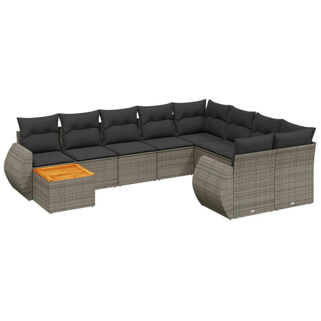 10 részes szürke polyrattan kerti ülőgarnitúra párnákkal (3257502)