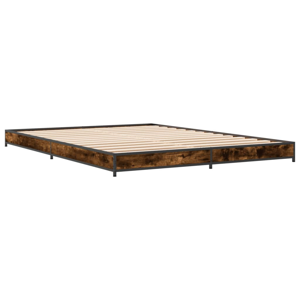 füstös tölgyszínű szerelt fa és fém ágykeret 120 x 200 cm (845153)