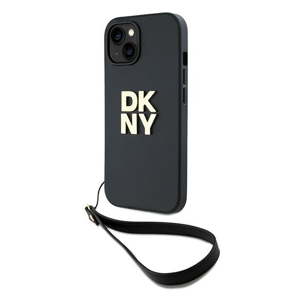 DKNY iPhone 13 / 14 / 15 Csuklópántos PU Bőr Telefon tok - Fekete (DKHCP15SPBSWSK)