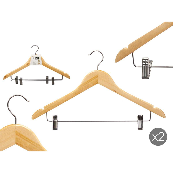 Kipit Wieszaki drewniane do szafy z metalowymi klamerkami COMFY PLACES, 2 sztuki