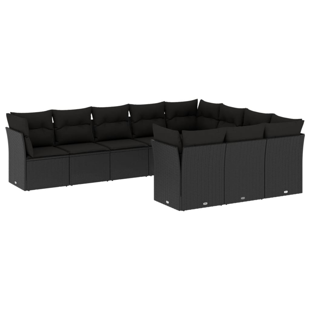 10 részes fekete polyrattan kerti ülőgarnitúra párnákkal (3218215)