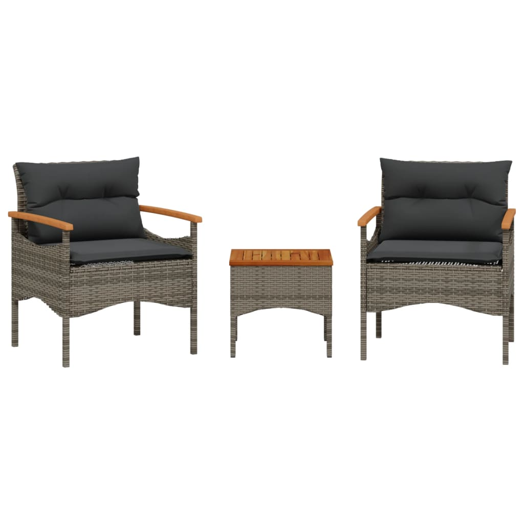 3 részes szürke polyrattan kerti ülőgarnitúra párnákkal (368405)