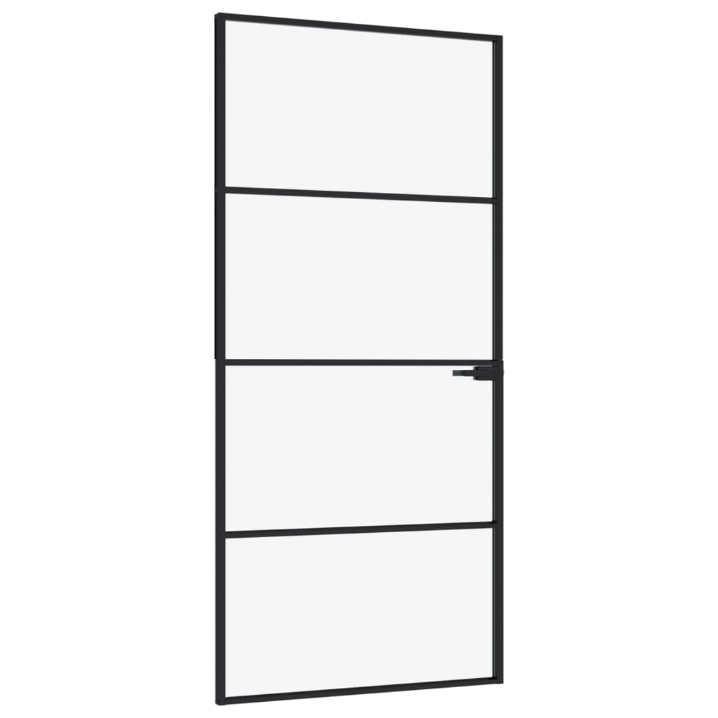fekete edzett üveg és alumínium vékony beltéri ajtó 93x201,5 cm (153660)