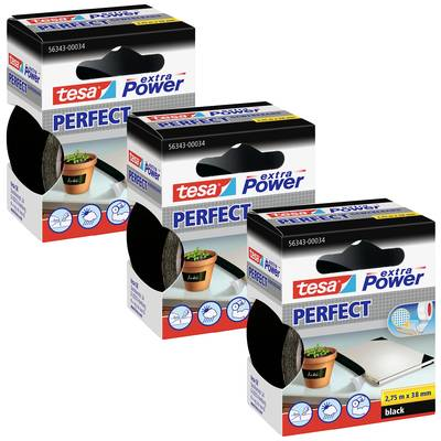 Tesa EXTRA POWER PERFECT (56343-00500-04) Szövet ragasztószalag Fekete (H x Sz) 2.75 m x 38 mm 3 db (56343-00500-04)