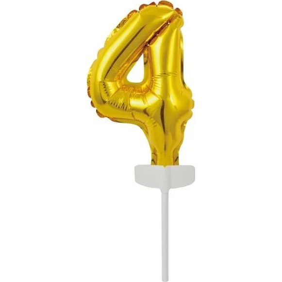 Szám Fólia Lufi Tortára - 13 cm, 4-es, Arany (615995)